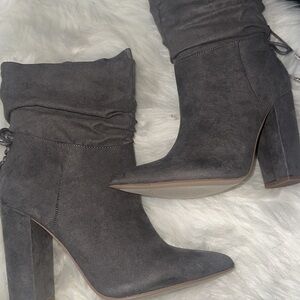 Shoe Dazzle Gray Suede Heeled Boots